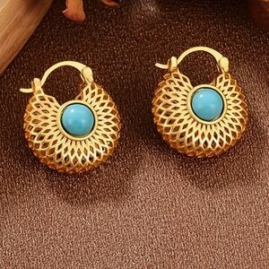 Elegant Gold and Turquoise Hoop  Earrings